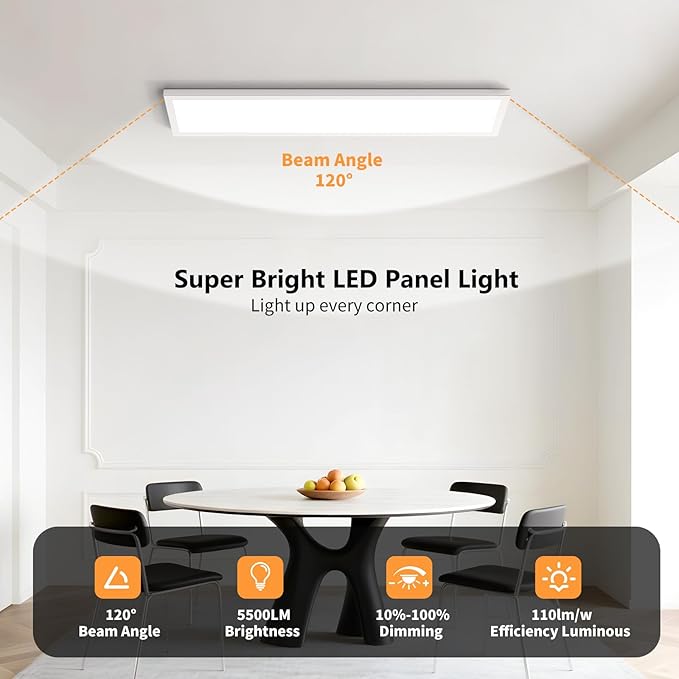 AIKVSXER 42 Pack 1x4 LED Flat Panel Light, 50W 5500LM Surface Mount Ceiling Fixture, 3CCT (3000K/4000K/5000K), Ultra-Thin 48In, 10-100% Triac Dimmable for Kitchen, Garage, Office, Basement