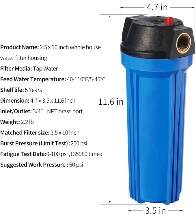 Geekpure 10-Inch Whole House Slim Water Filter Housing - Image 3