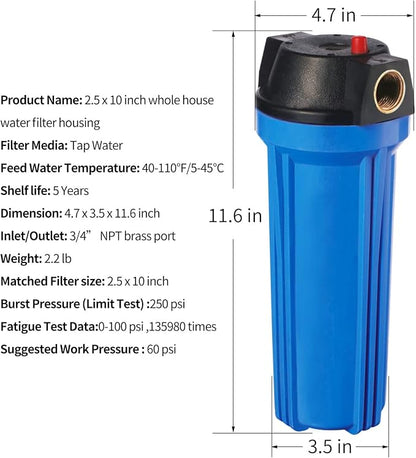 Geekpure 10-Inch Whole House Slim Water Filter Housing - Image 3