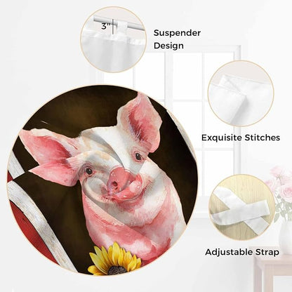Pigs Sunflowers Kitchen Curtains 36 Inch Length, Small Window Curtains Tab Top - Image 6