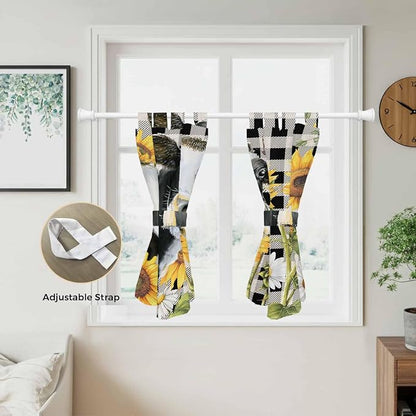 Retro Sunflowers Bedroom Curtains 63 Inch Length, Window Curtains Tab Top - Image 5