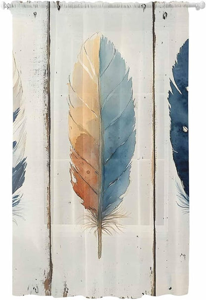 Sheer Curtains 108 Inches Long, Boho Ombre Vintage Wooden Grain Privacy Voile by Unknown