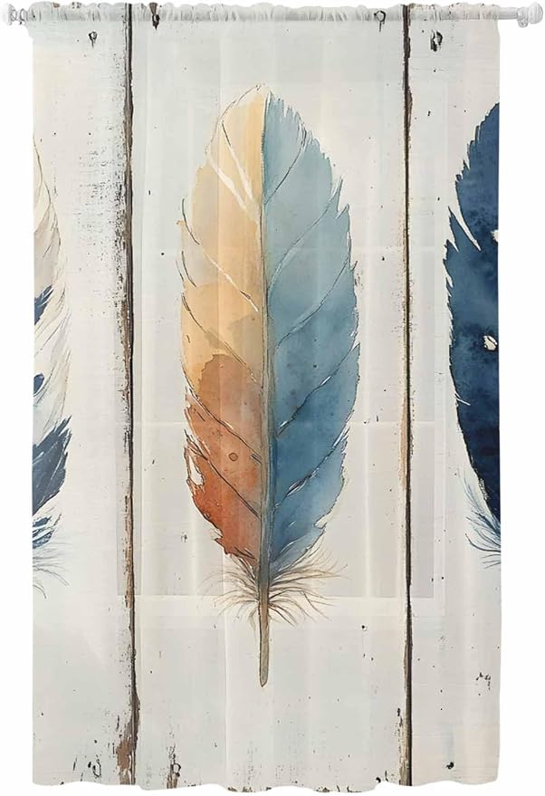 Sheer Curtains 84 Inches Long, Boho Ombre Vintage Wooden Grain Privacy Voile by Unknown
