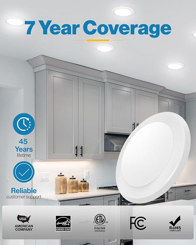 Sunco 48 Pack 5/6 Inch LED Disk Lights, Flush Mount Disc Recessed Ceiling Can Lighting, 1050 LM, 3000K Warm White, Dimmable, 15W=75W, Damp Rated ETL.