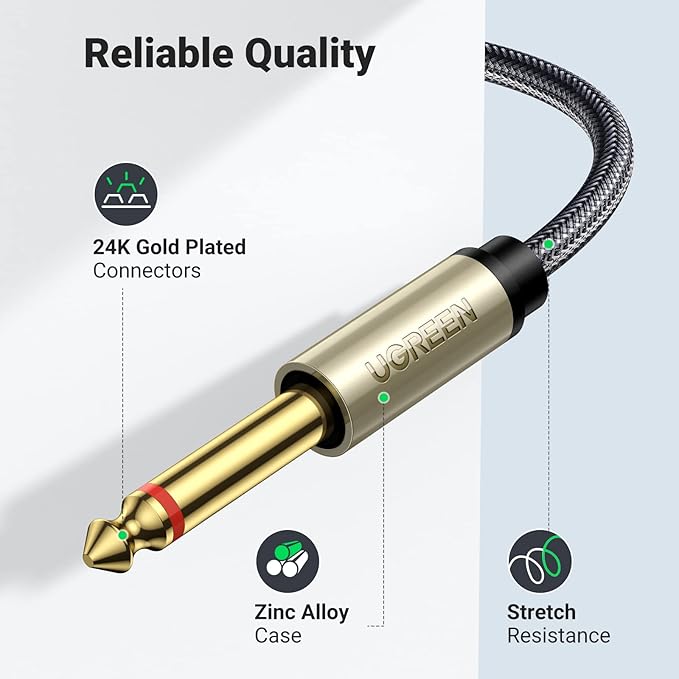UGREEN 1/8 to 1/4 Stereo Cable 3.5mm TRS to Dual 6.35mm 1/4 TS Mono Y Splitter Audio Cord Adapter Compatible with iPhone, PC, Computer Sound Card, Mixer, Multimedia Speaker, Home Stereo System 10FT