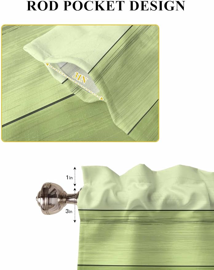Gradient Green Wooden Board Window Valance Curtains, Retro Country Wood Grain - Image 5