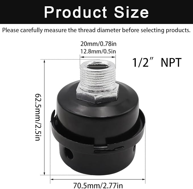 2pcs 1/2" Thread Air Compressor Silencer, Air Compressor Intake Filter Sound - Image 3