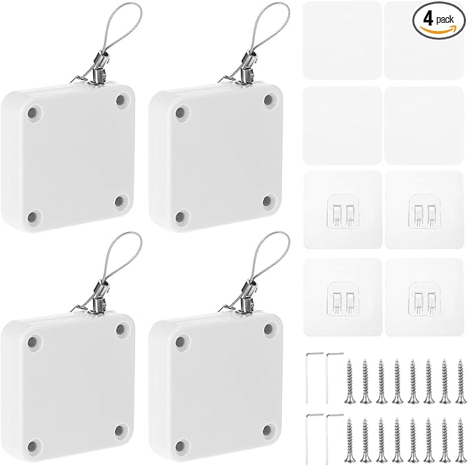 MECCANIXITY Punch-Free 500g Automatic Sliding Screen Door Closer, Multifunctional Storm Sensor Door Closer with Steel Drawstring for Bedroom Storm Bathroom Study Room (White Pack of 4)