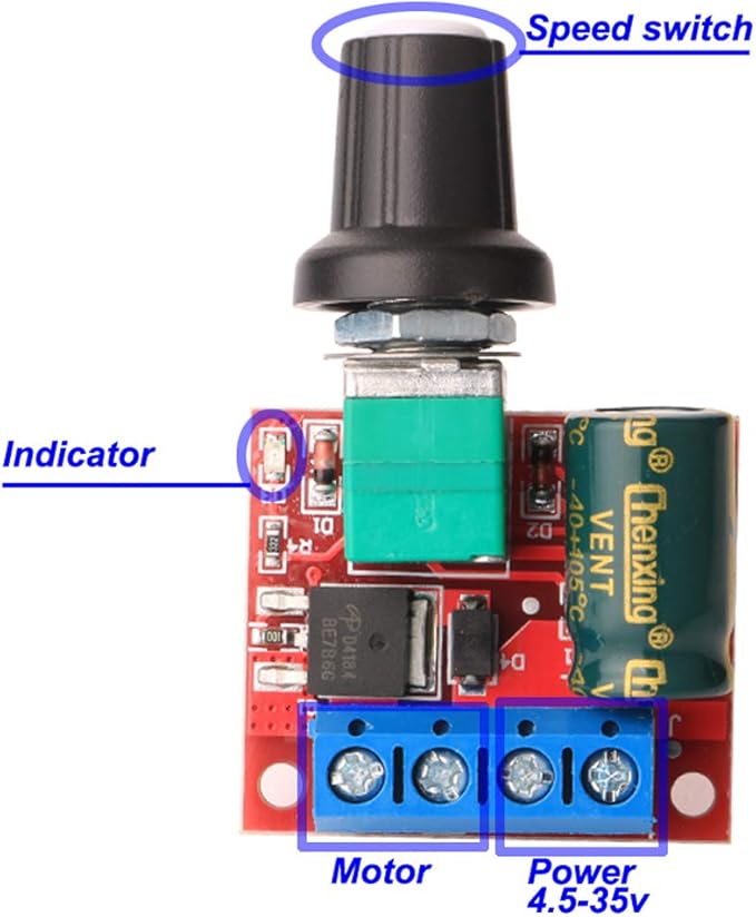Gebildet 3pcs Mini DC Motor PWM Speed Controller, DC 5V-35V 5A Speed Adjustable Switch Module, 6V 12V 24V Variable Voltage Regulator Dimmer Governor Switching Build with LED Indicator