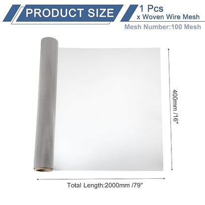 uxcell 100 Mesh 79" x 16" Woven Wire Mesh, 304 Stainless Steel Air Vent Filter - Image 2