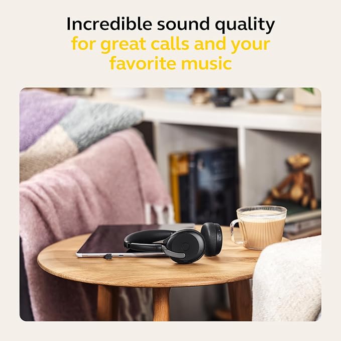 Jabra Evolve2 65 Flex Stereo Headset with Bluetooth, Wireless Charging Pad - Noise-Cancelling ClearVoice Technology & Hybrid Active Noise Cancellation - Certified for Microsoft Teams - Black