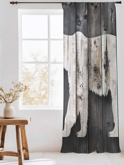 Sheer Curtains 84 Inches Long, Farmhouse Country Vintage Wood Grain Privacy - Image 3