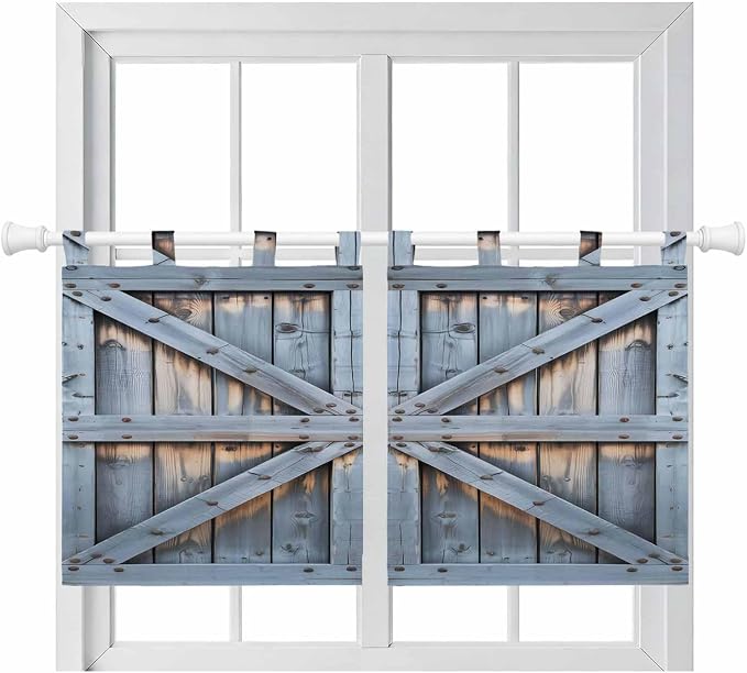 Farmhouse Wood Grain Kitchen Curtains 24 Inch Length, Small Window Curtains Tab by Unknown
