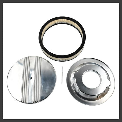 14 x 3 Inch Round Polished Air Cleaner Kit Half Finned Drop Base Compatible - Image 2