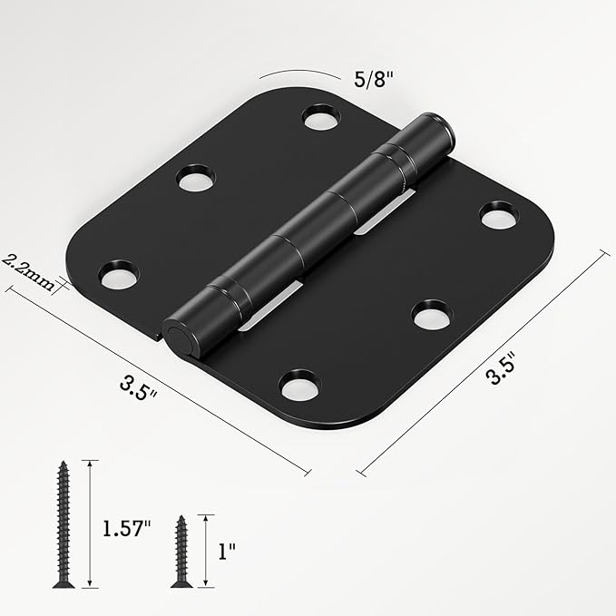 6 Pack No Squeak Matte Black Door Hinges 3.5 Inch 5/8"Radius Round Ball Bearing Interior 3-1/2"Flat Iron Bifold Residential Standard Bedroom Indoor for Doors 3 ½" Hardware House Home Decor Essentials