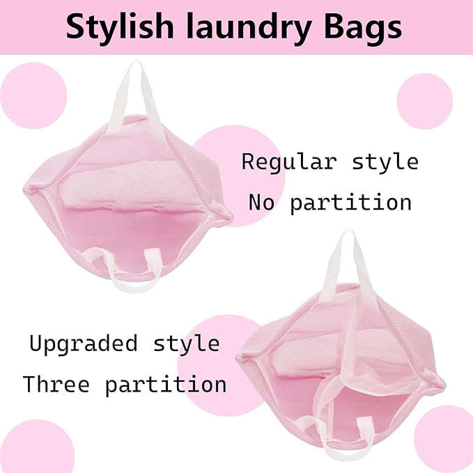 Guozcaray 2 Pcs Special Zoning laundry bag for delicates with handles mesh laundry bags washing machine laundry totes travel storage and sorting bag(Pink-Blue)
