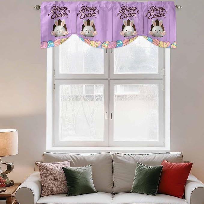 Purple Easter Tie Up Valance Curtains - Image 3