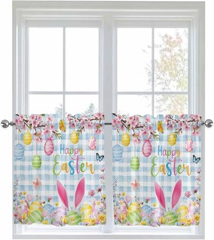 Happy Easter Half Window Curtain 36 Inches Long, Spring Watercolor Bunny Eggs by Unknown
