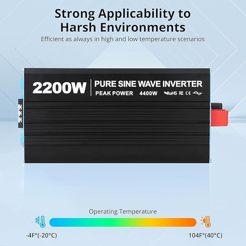 2200W Pure Sine Wave Inverter,1 USB Port 5v/2.4a,LCD Display&Remote Controller for Home, RV, Truck