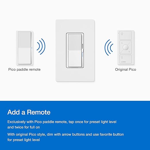 Lutron Diva Smart Dimmer Light Switch for Caseta Lighting (Lutron Smart Hub Required), for LED Lights, 150W, Single-Pole/3-Way, No Neutral, White - 6 Pack