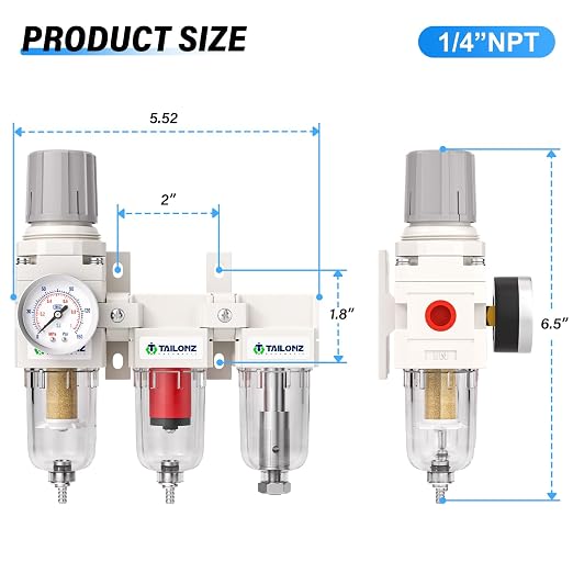 TAILONZ PNEUMATIC 0-150PSI 1/4 Inch NPT Grade 3 Stage Air Drying System - Image 2