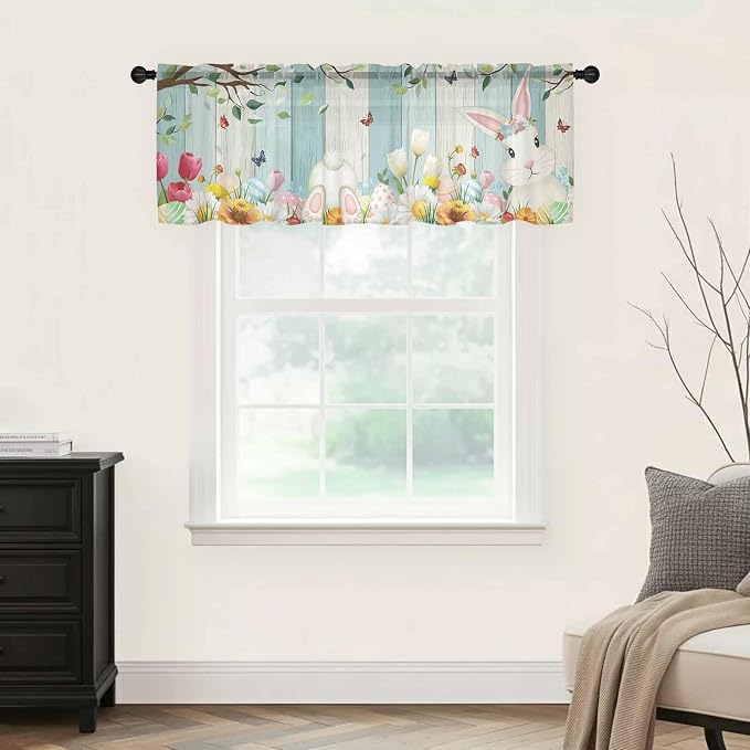 Easter Sheer Valances for Windows 60"x18", Light Filtering Kitchen Curtains - Image 9