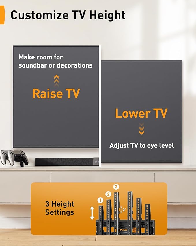 Perlegear Full Motion TV Mount for 26-74 inch TVs, Height Adjustable Pre-Assembled TV Wall Mount with Dual Articulating Arms, Tool-Free Tilt, Swivel, Fits 16” Studs, 99 lbs, Max VESA 400x400mm, PGMF21