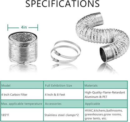 Ventilation Kit, 4 Inch Inline Fan 200 CFM Exhaust Blower, 4 Inch Carbon Fiber - Image 4