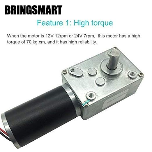 BRINGSMART 12V 160rpm DC Worm Gear Motor 10kg.cm Self-Locking Engine Reversed Mini Turbine Geared Motor for DIY Robot Rotating Table Door Lock Curtain Machine (12V 160rpm)