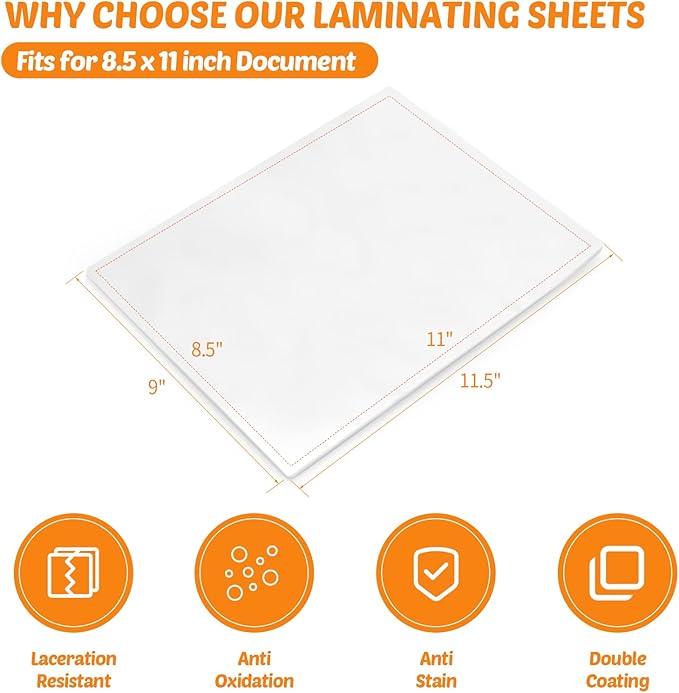 Lamtetur Thermal Laminating Pouches 9"x11.5" Inches, Holds 8.5 x 11 Inch Sheets,5mil 200Pack Hot Laminate Films, Clear Laminator Papers, Letter Size Lamination Sheets (125Mic 200Pcs)