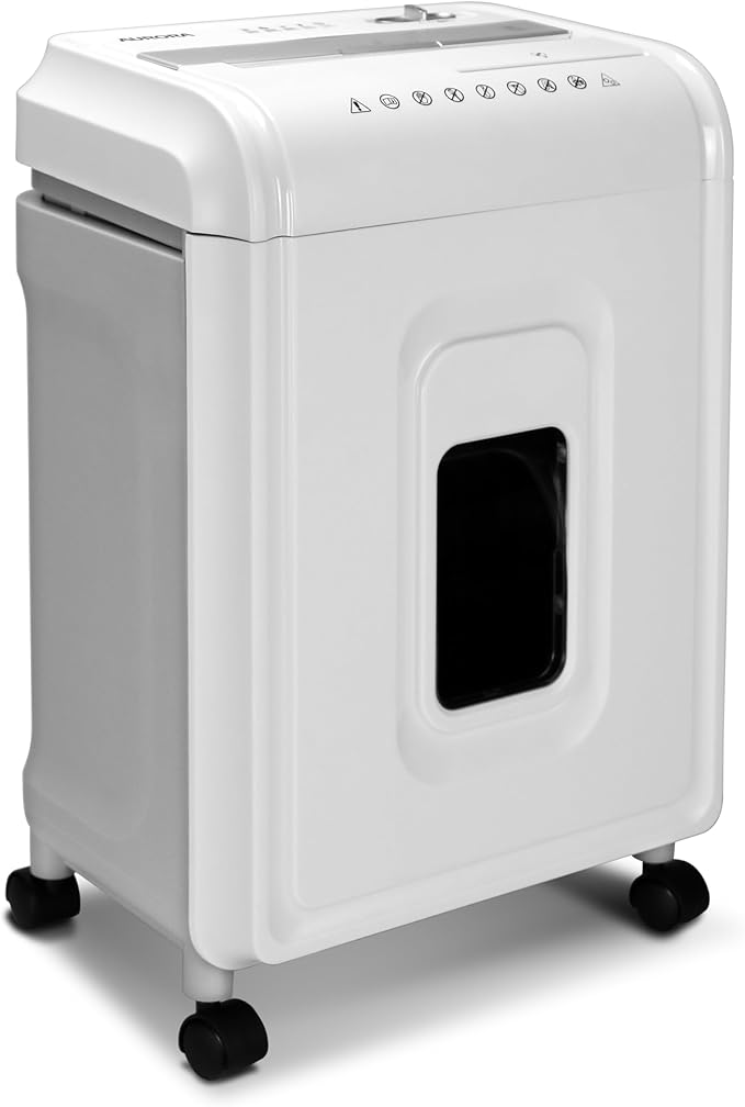 Aurora Anti-Jam 12-Sheet Cross-Cut Paper/CD and Credit Card Shredder with 4 Gallon Pullout Basket/Security Level P-4
