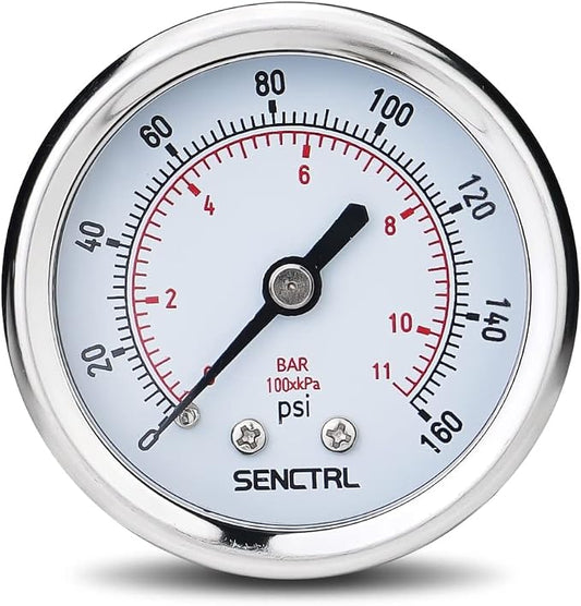 SENCTRL 0-160 Psi Pressure Gauge, 1/4 NPT Back Mount, Waterproof, Stainless by senctrl