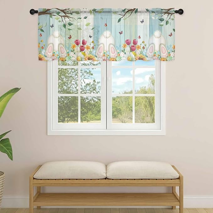 Easter Sheer Valances for Windows 54"x18", Light Filtering Kitchen Curtains - Image 4