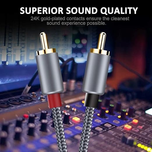 Goalfish RCA Cable, 20 Feet/6m Audio 2 Male to 2 Male Subwoofer Nylon-Braided Auxiliary Stereo Cord for Home Theater, HDTV, Amplifiers, Hi-Fi Systems, Speakers