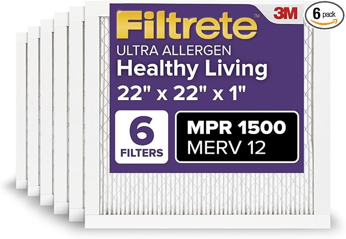 Filtrete 22x22x1 AC Furnace Air Filter, MERV 12, MPR 1500, CERTIFIED asthma & by Filtrete