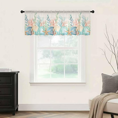 Summer Beach Sheer Valance Curtains, Ocean Colorful Coral Shell Seaweed - Image 5