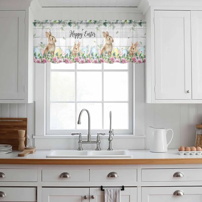 Easter Sheer Valances for Windows 42"x12", Light Filtering Kitchen Curtains - Image 3