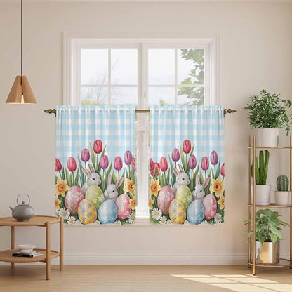Easter Kitchen Tier Curtains 45 Inch Long 2 Panel Set, Rod Pocket Short Window - Image 3