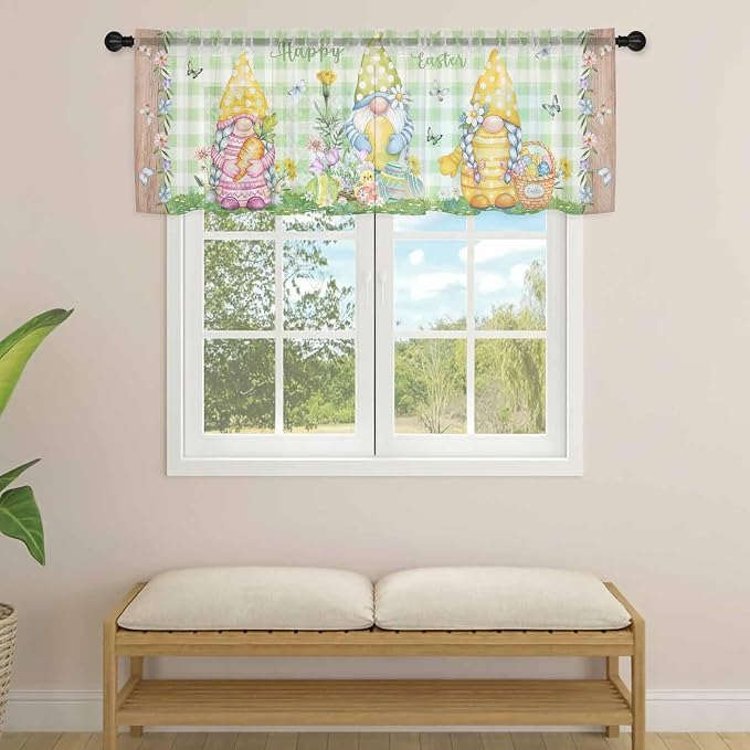 Easter Sheer Valances for Windows 42"x18", Light Filtering Kitchen Curtains - Image 4