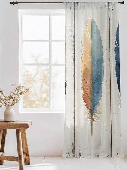 Sheer Curtains 108 Inches Long, Boho Ombre Vintage Wooden Grain Privacy Voile - Image 3