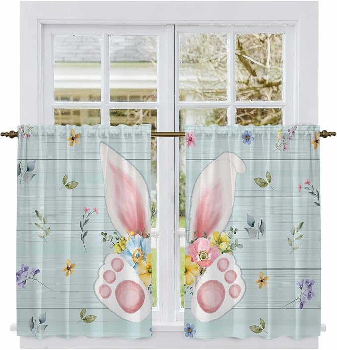 Easter Kitchen Tier Curtains 45 Inch Long 2 Panel Set, Rod Pocket Short Window - Image 2