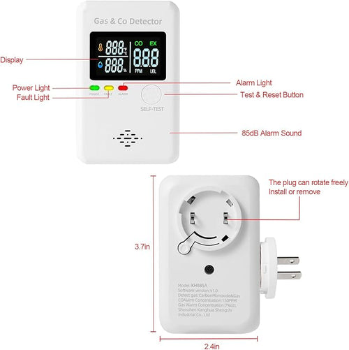 3 Packs Natural Gas & Carbon Monoxide Alarm,Combination Gas & Carbon Monoxide Detector,4-in-1 Real-time Display & Monitor,Plug in Propane Detector & CO Alarm for Home,RV,Apartment
