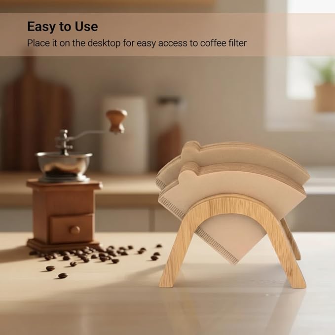 Cone Coffee Filter Holder for Counter, Bamboo Coffee Filter Storage Container - Image 6