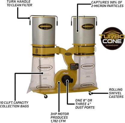 Powermatic TurboCone Dust Collector, 2-Micron Canister Filter, 3 HP, 230V 1Ph - Image 3