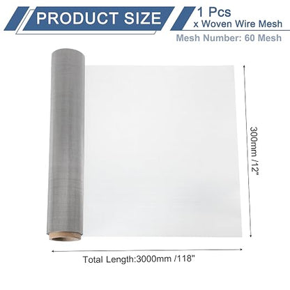 uxcell 60 Mesh 118" x 12" Woven Wire Mesh, 304 Stainless Steel Air Vent Filter - Image 2