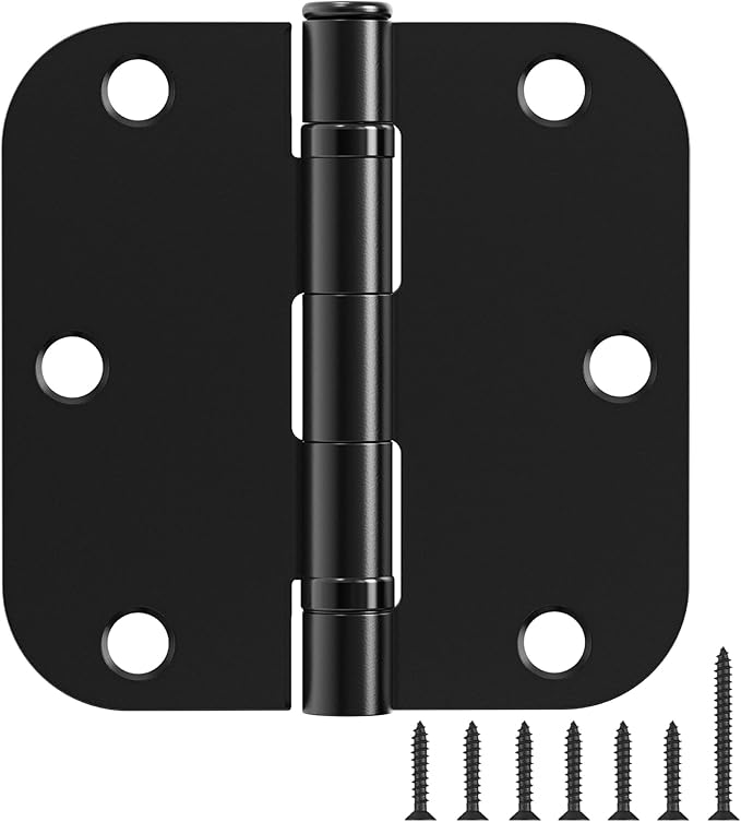 3 Pack Rounded Matte Black Door Hinges 3.5 Inch 5/8" Radius No Squeak Ball Bearing Interior 3-1/2"Flat Iron Bifold Residential Standard Bedroom Indoor for Doors 3 ½" Hardware Control House Home Decor