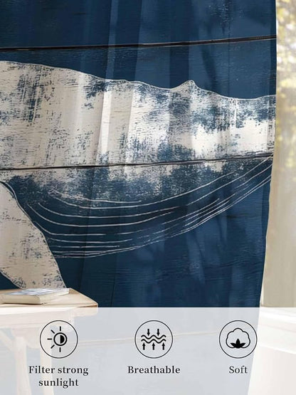 Sheer Curtains 72 Inches Long, Summer Whale Semi Sheer Curtains Light Filtering - Image 6