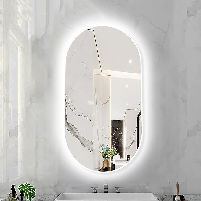 Oval LED Illuminated Bathroom Mirror, Wall-mounted Vanity Makeup Mirror by Unknown
