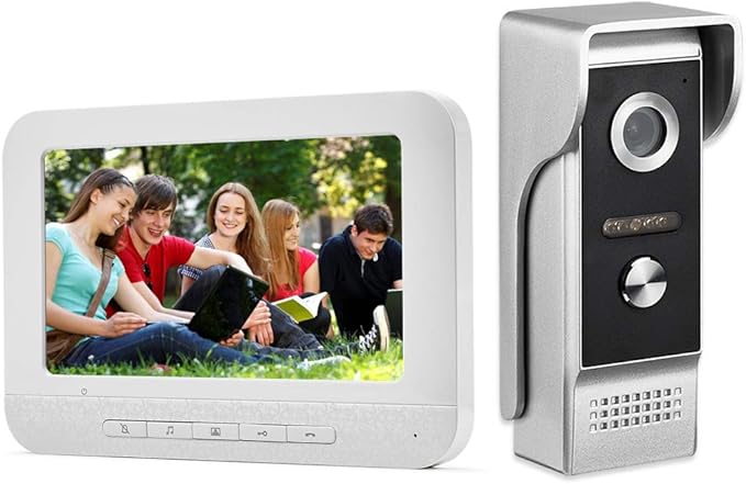 AMOCAM Video Intercom System, 7 Inche Monitor Wired Video Door Doorbell Kit, Outdoor IR Camera Door Intercom, Support Monitoring, 2-Way Audio Unlocking for Home