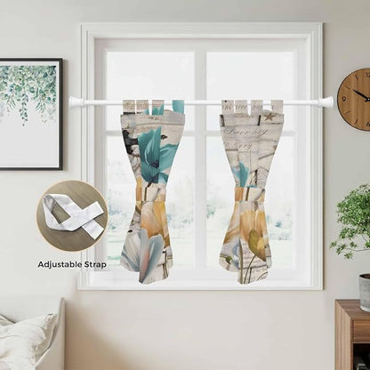 Watercolor Flowers Kitchen Curtains 45 Inch Length, Short Cafe Window Curtains - Image 5